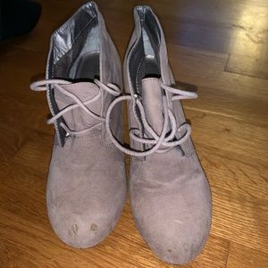 Gray Suede Wedge Booties